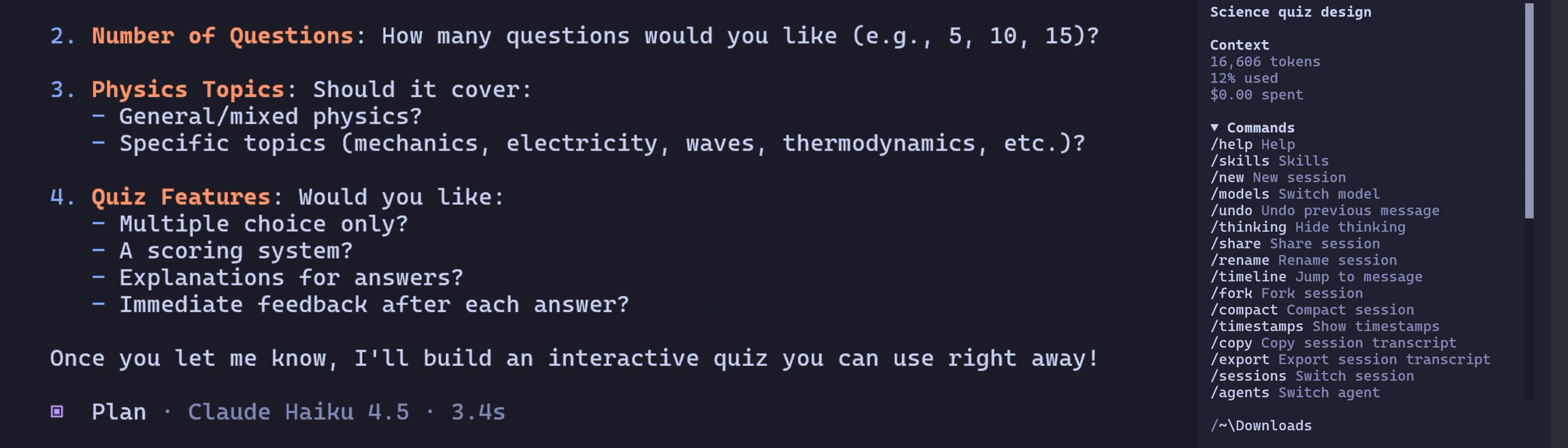 MTCode terminal showing commands