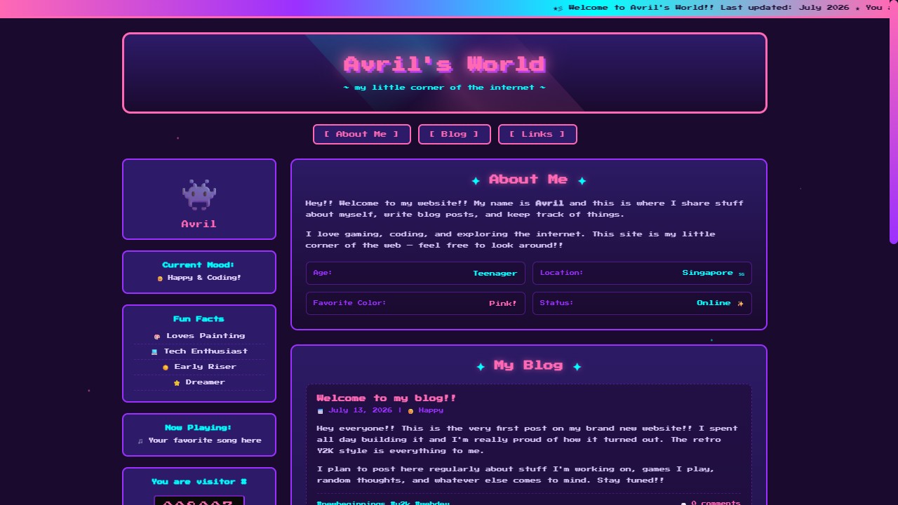 Avril's World retro site preview