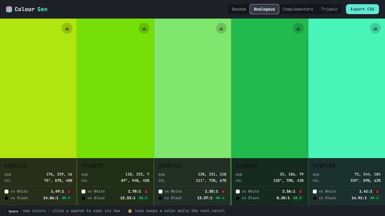 ColourGen colour palette generator preview