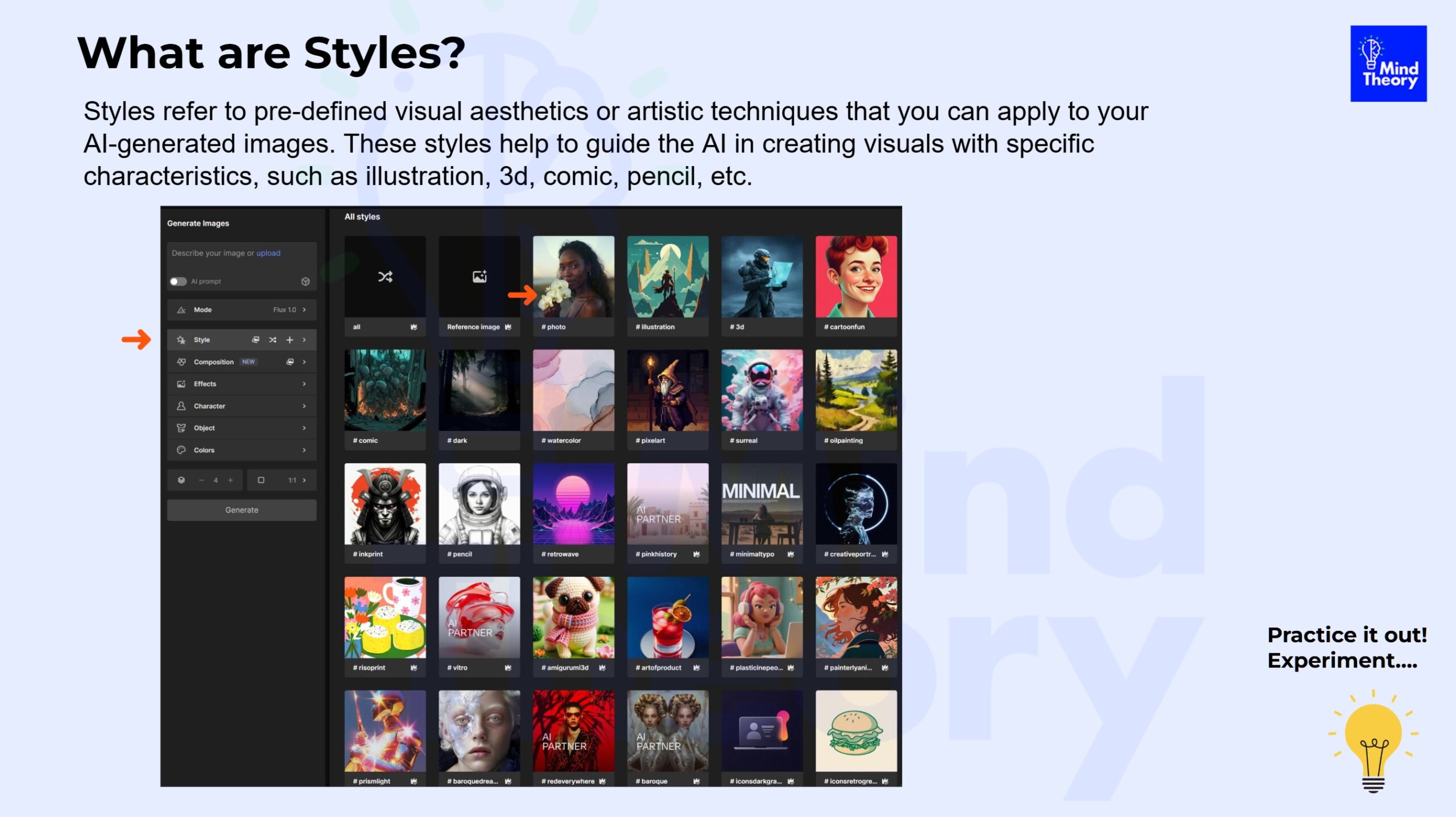 AI-generated image styles interface with various artistic options displayed