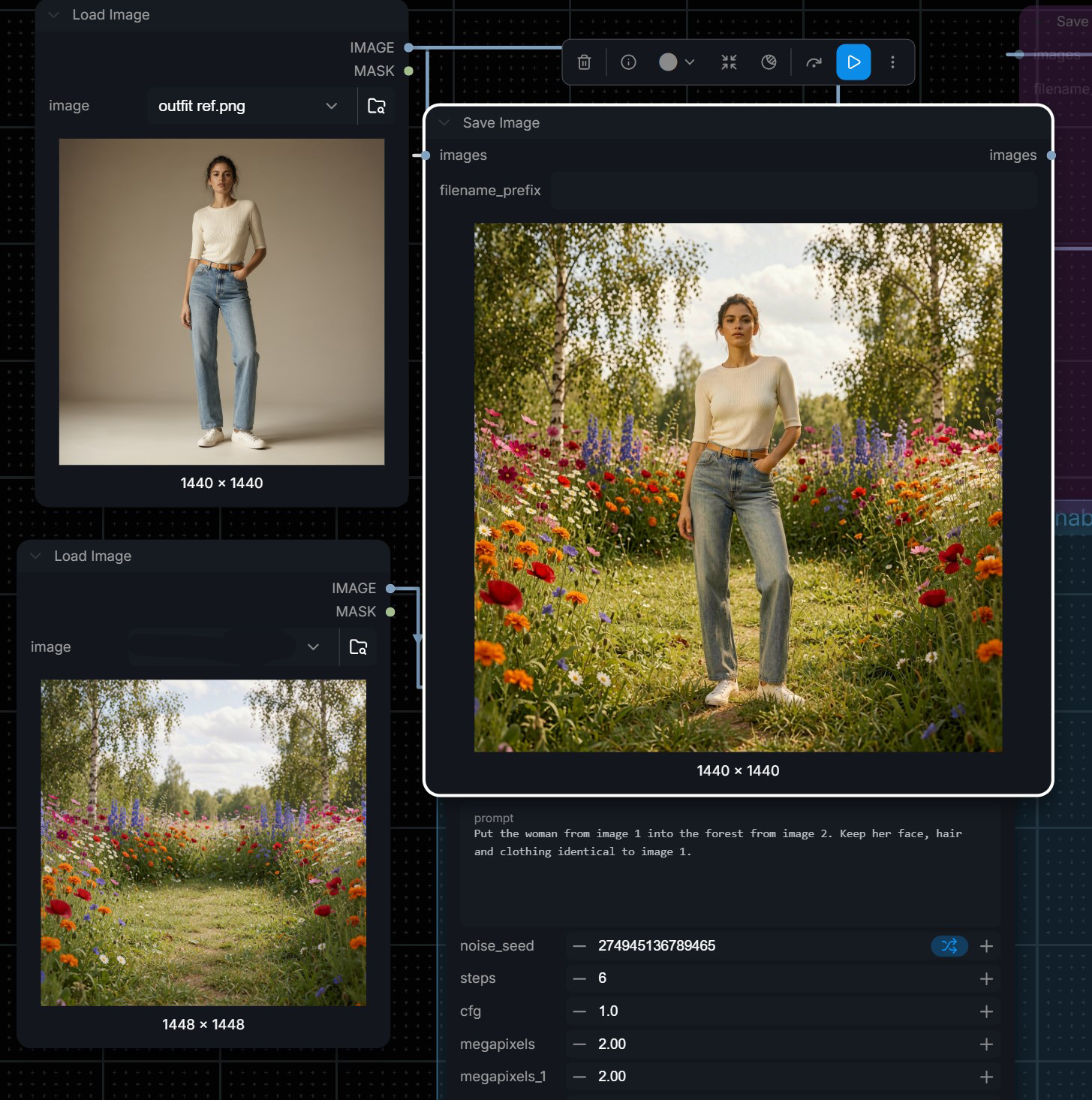 ComfyUI image editing: placing a model into a new location