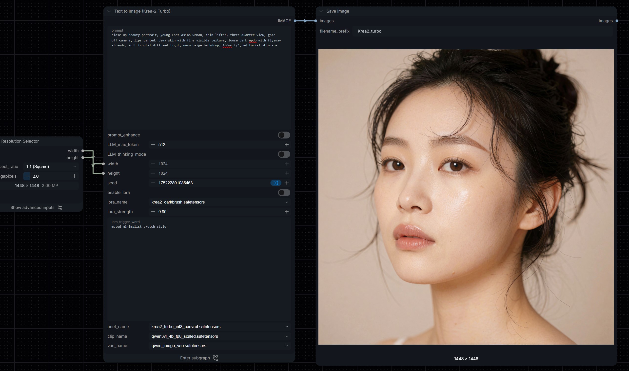 Krea 2 Turbo beauty portrait in ComfyUI Krea 2 Turbo beauty portrait in ComfyUI