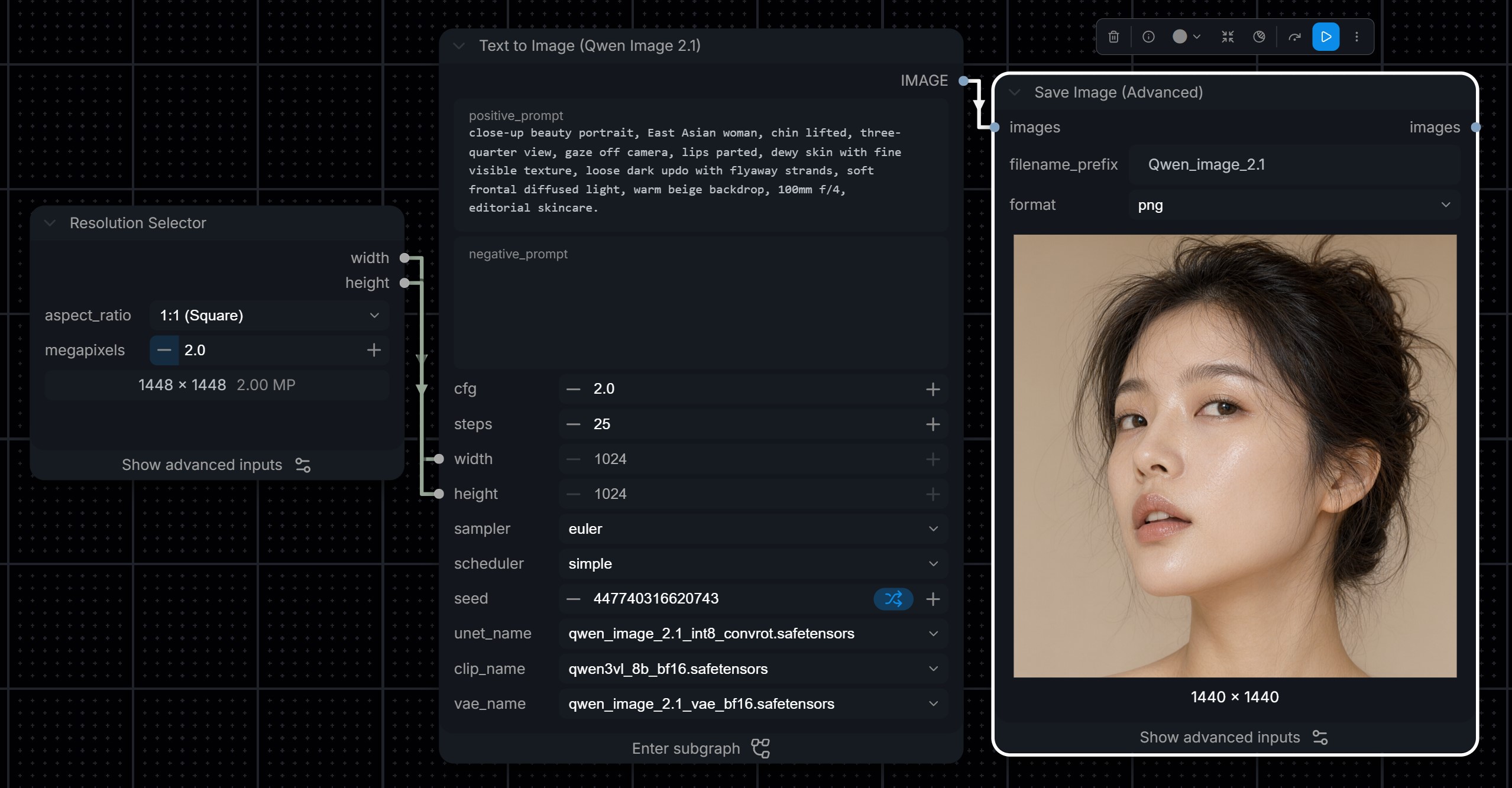 Qwen-Image 2.1 beauty portrait in ComfyUI Qwen-Image 2.1 beauty portrait in ComfyUI